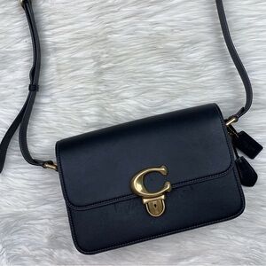 Coach Studio Shoulder Bag Glovetanned Leather Black Signature Brass Gold C6641